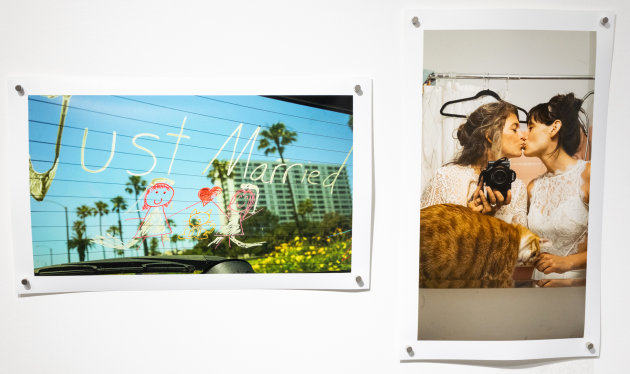 The work of Sara Werner ‘Just Married’ and ‘4am After I Do’ from a photo  exhibition titled Lost and Found – which includes works by artists from across the US marking a decade since legalising gay marriage.  Photo: Tim Levy