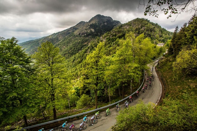 No drones are permitted at cycling races so rock scrambling is often the only way to find an overhead view at Giro d&rsquo;Italia. These epic vistas are usually my top selling prints. Image: Marcus Enno