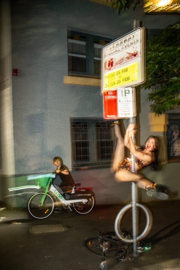 World Pride, Mardi Gras, Sydney, 2023.
The celebratory crowd in the back streets of East Sydney after the World Pride parade. Image: Glenn Lockitch.
